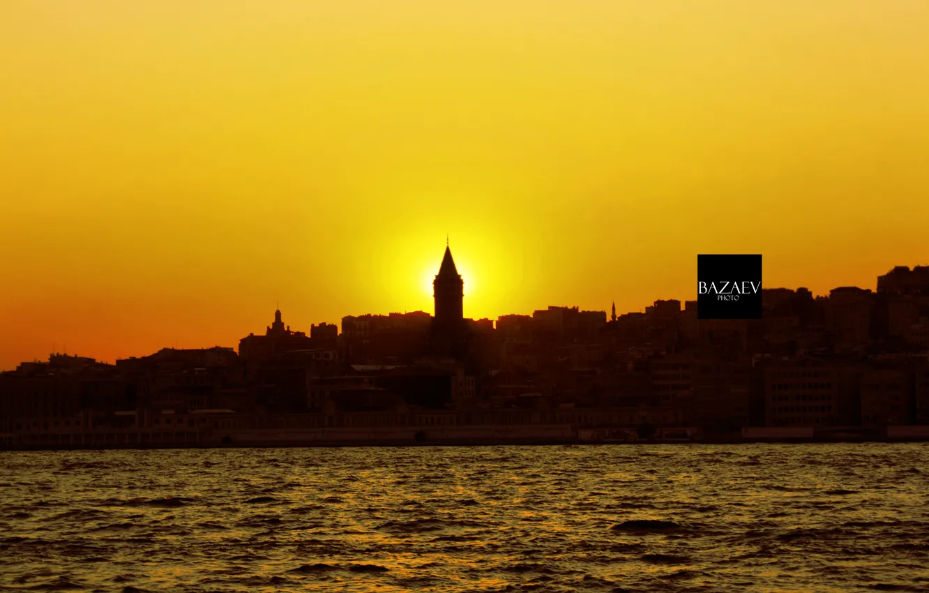 Photo wallpaper river, Sunset, The evening, The city, Istanbul, Turkey, The Bosphorus