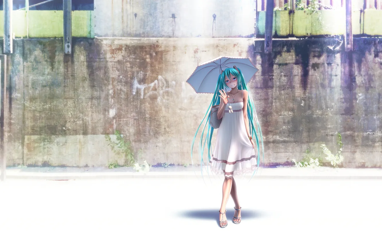 Photo wallpaper girl, the sun, street, umbrella, art, vocaloid, hatsune miku, takouji