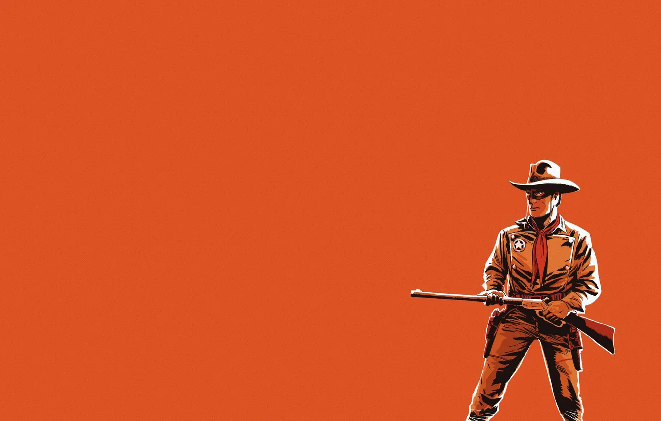 Photo wallpaper weapons, minimalism, hat, cowboy, the gun, orange background, Sheriff, Ranger