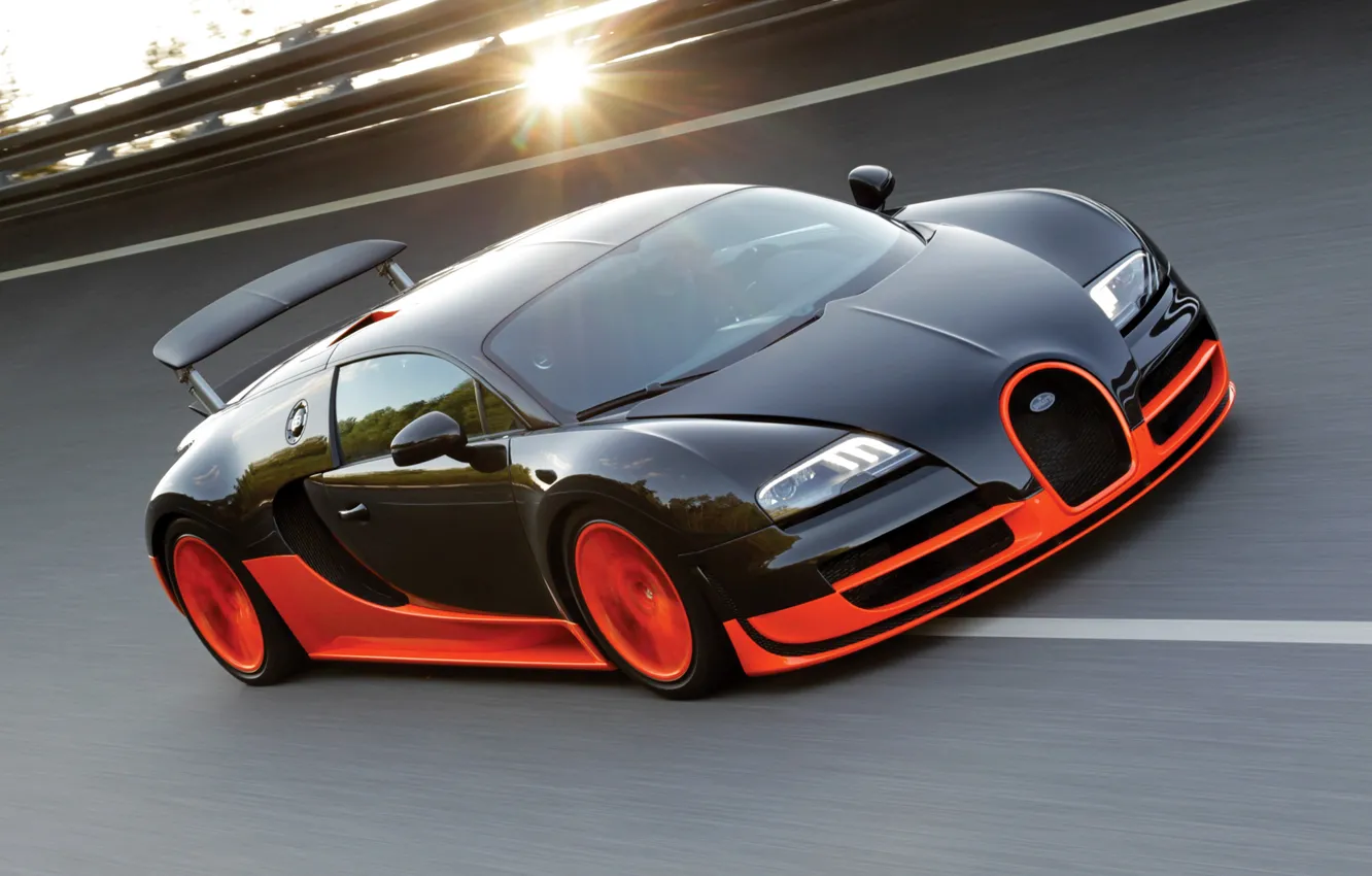 Photo wallpaper the sun, track, Bugatti Veyron, Bugatti, Super Sport, Super Sport, 16.4