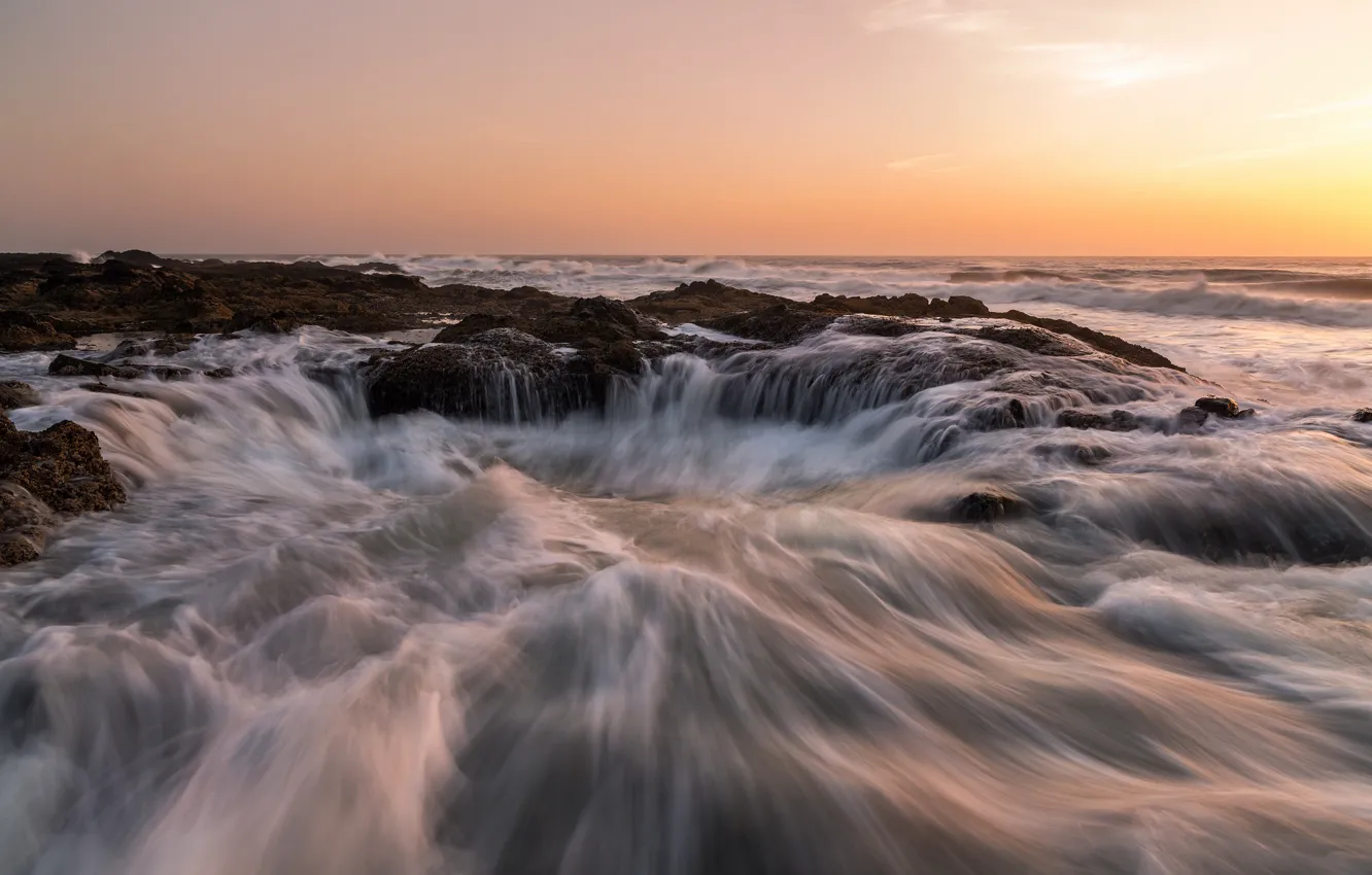 Photo wallpaper sea, the sky, shore, waterfall, whirlpool