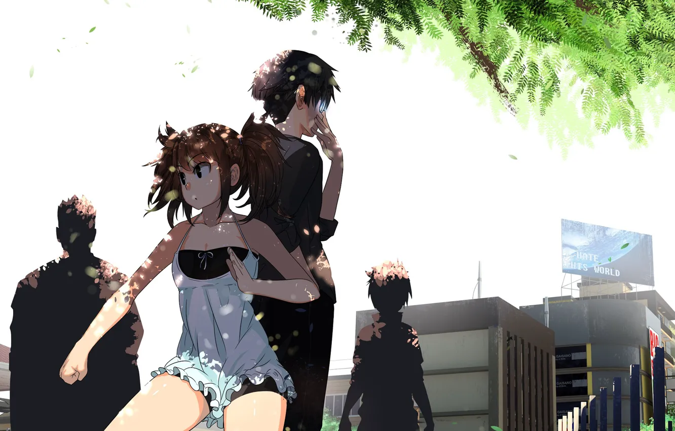 Photo wallpaper girl, silhouette, guy, stand