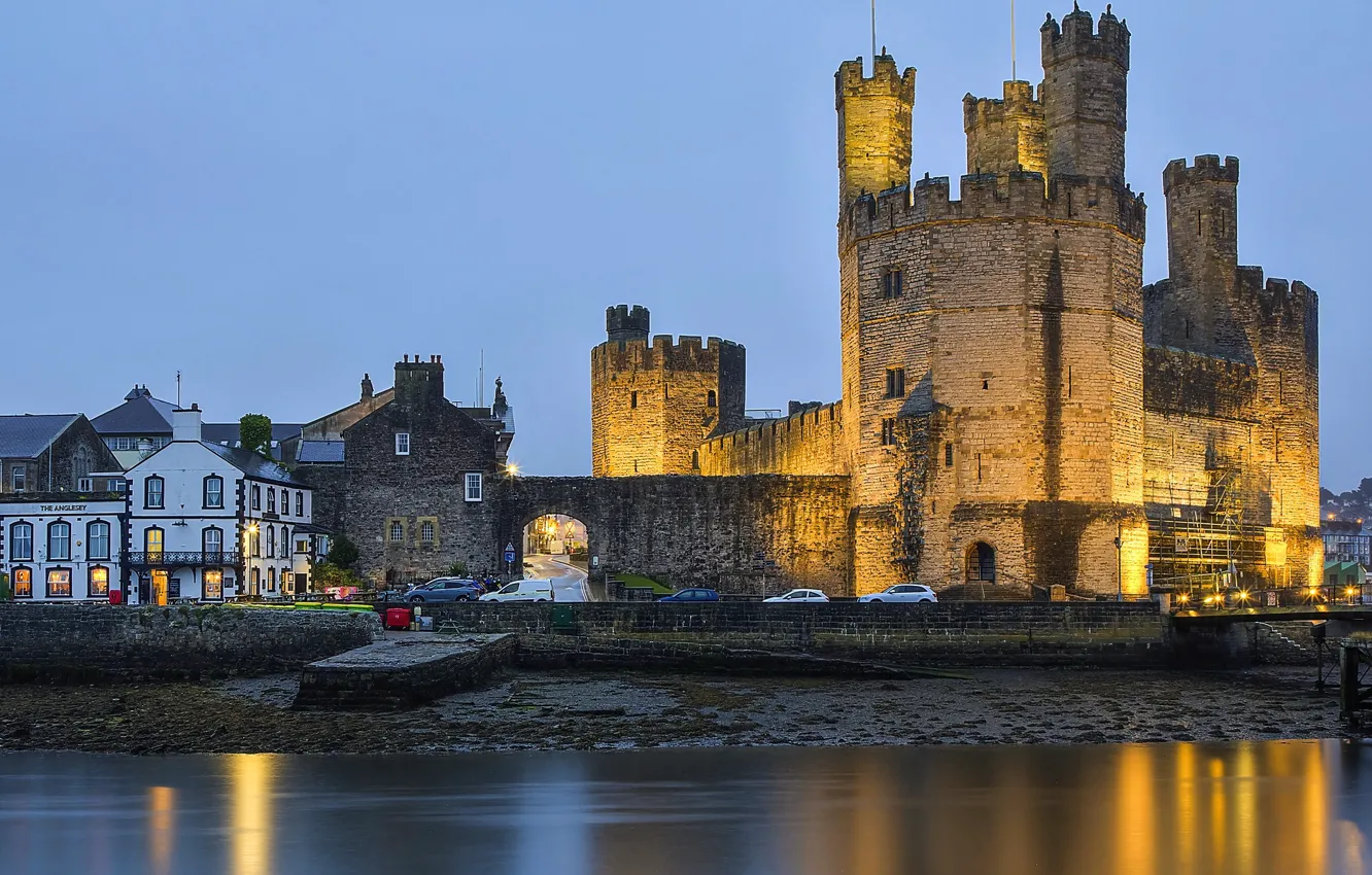 Photo wallpaper lights, castle, home, Wales