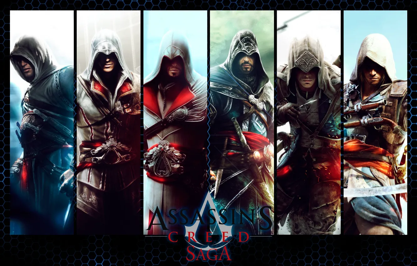 Photo wallpaper the inscription, collage, the game, characters, Assassin's Creed