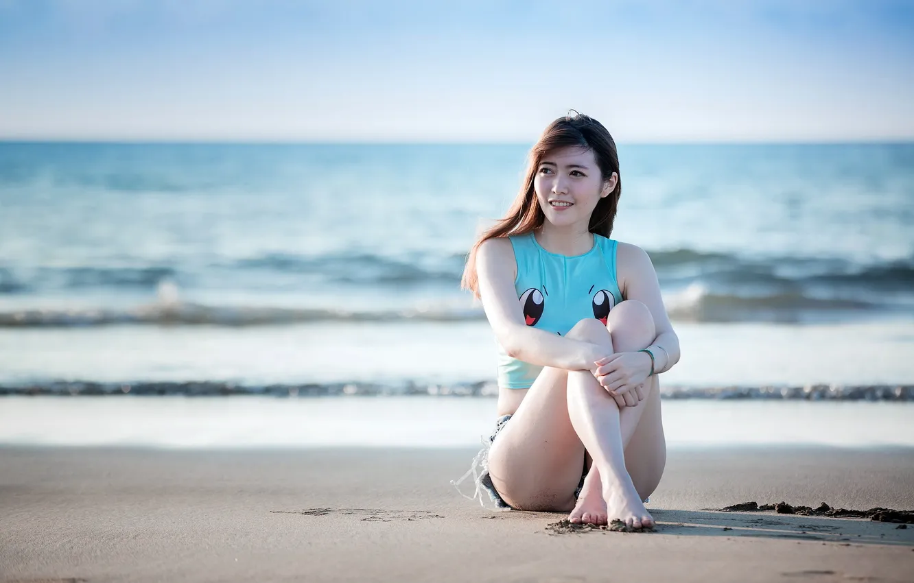 Photo wallpaper sea, girl, Asian