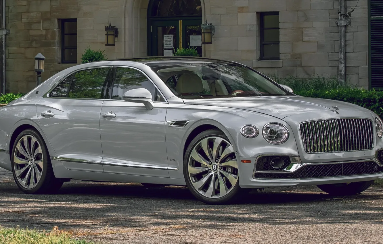 Photo wallpaper machine, Bentley, sedan, side, Flying Spur, 2020, gray car, Bentley Flying Spur