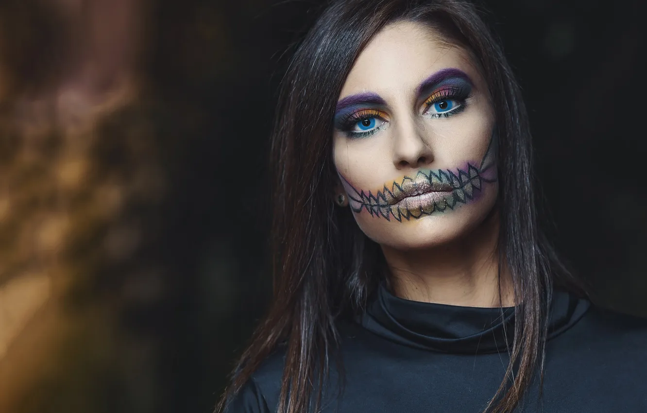 Photo wallpaper look, girl, face, style, portrait, makeup, Halloween, image
