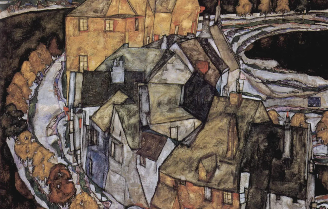 Photo wallpaper Home, Egon Schiele, or City island, standing arc