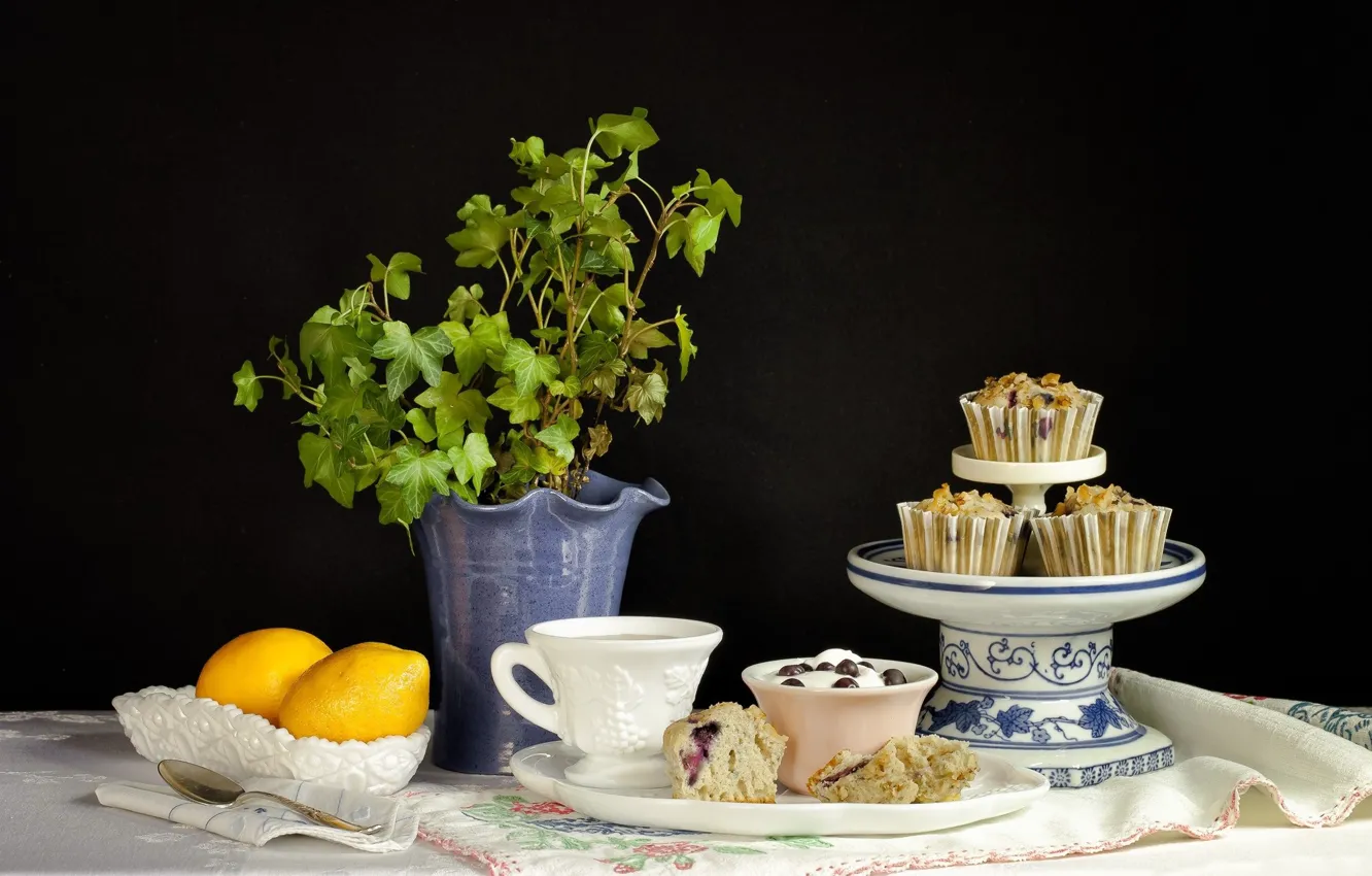 Photo wallpaper food, lemon, still life, cupcakes