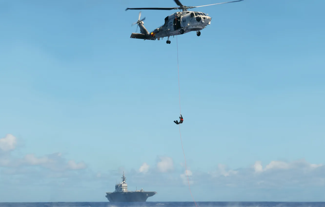 Photo wallpaper exercises, JS Izumo, destroyer-helicopter carrier