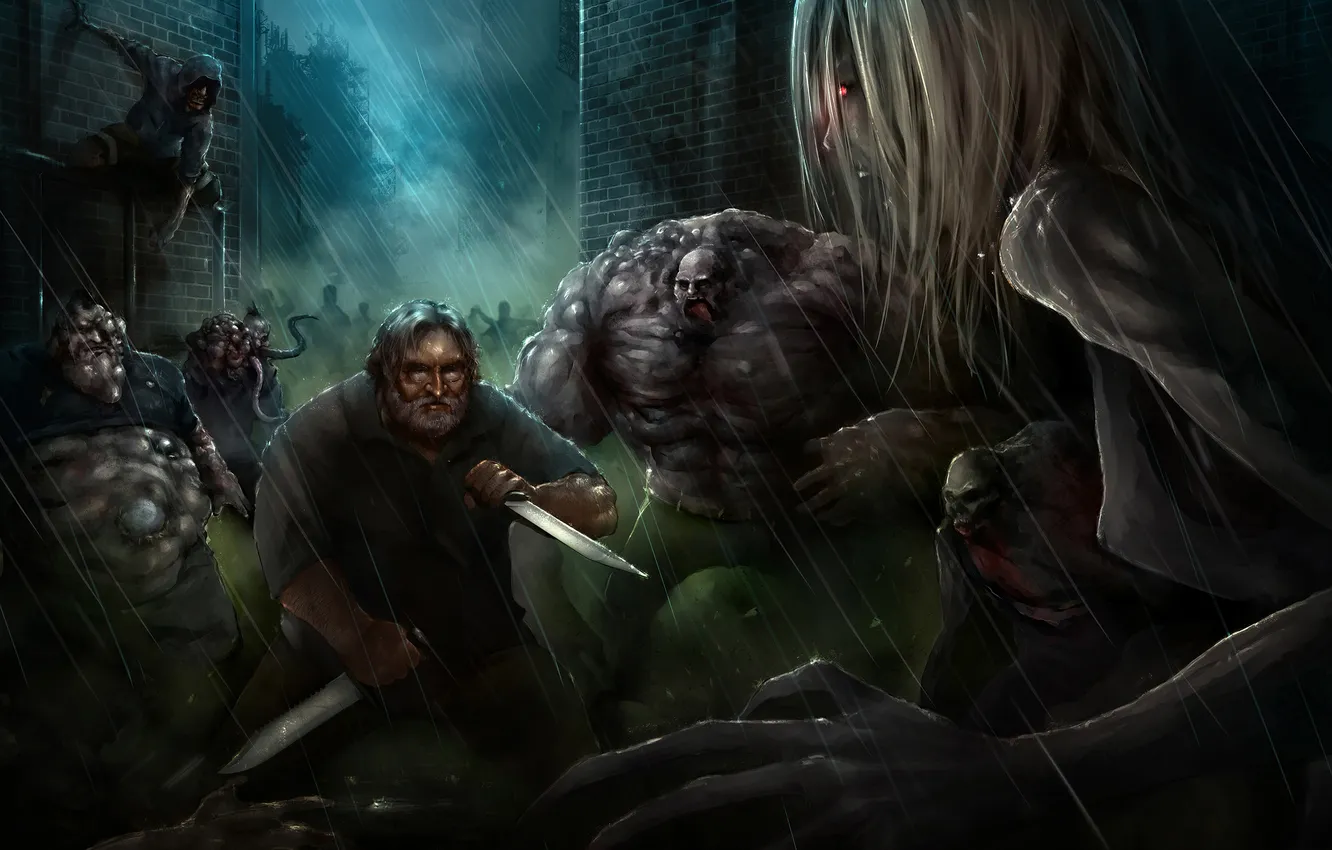 Photo wallpaper rain, the game, monsters, zombies, knives, Left 4 Dead, fight, valve