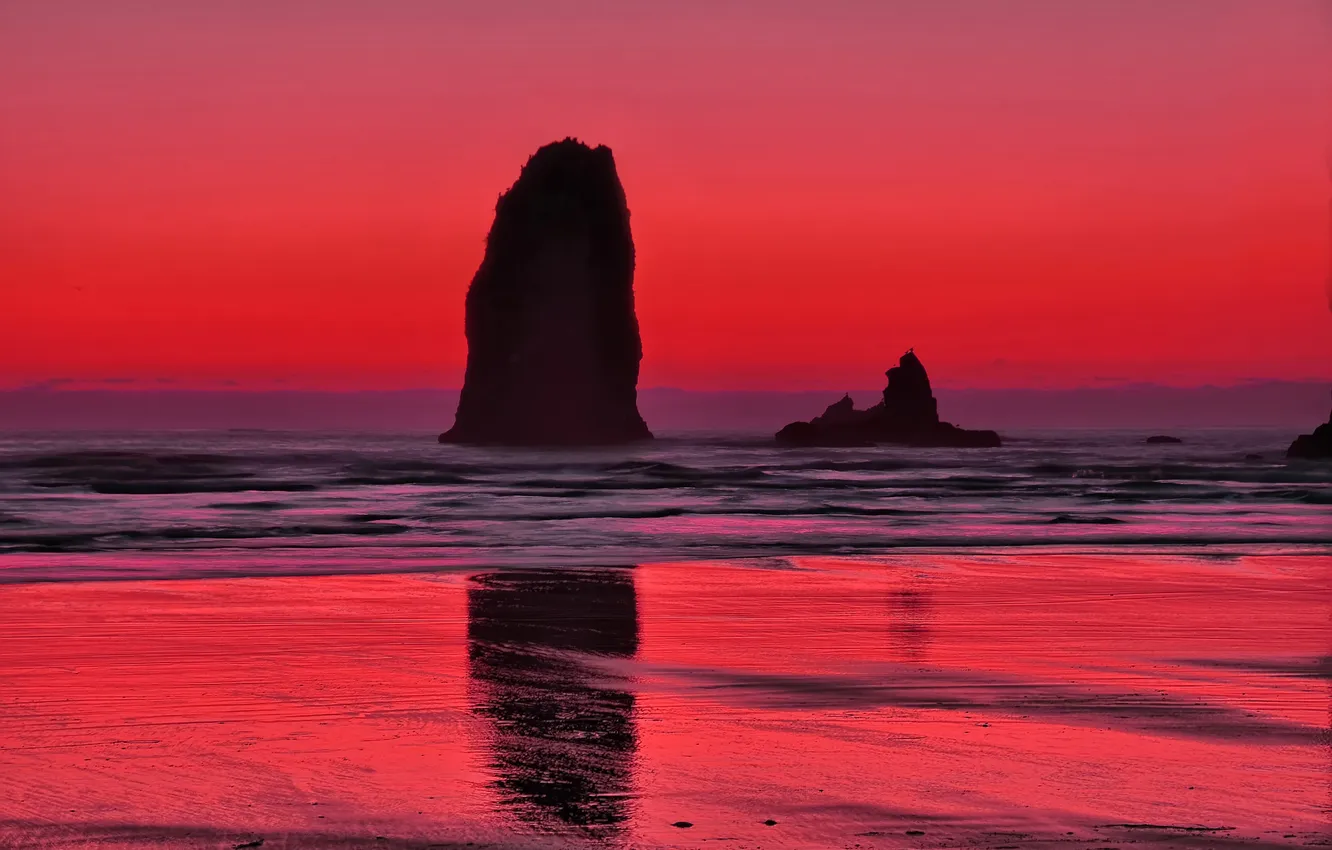 Photo wallpaper sea, the sky, stones, rocks, shore, glow