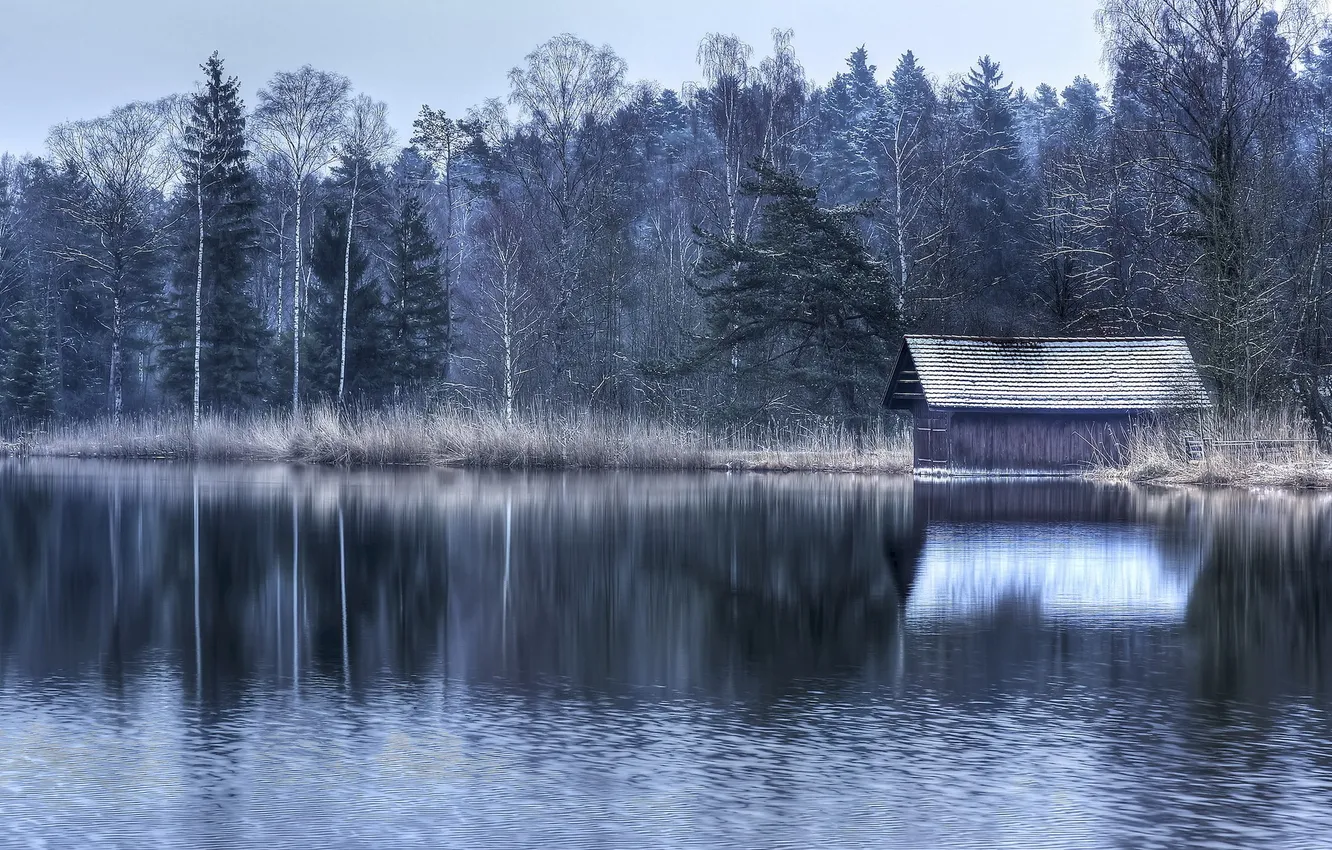 Photo wallpaper landscape, lake, home