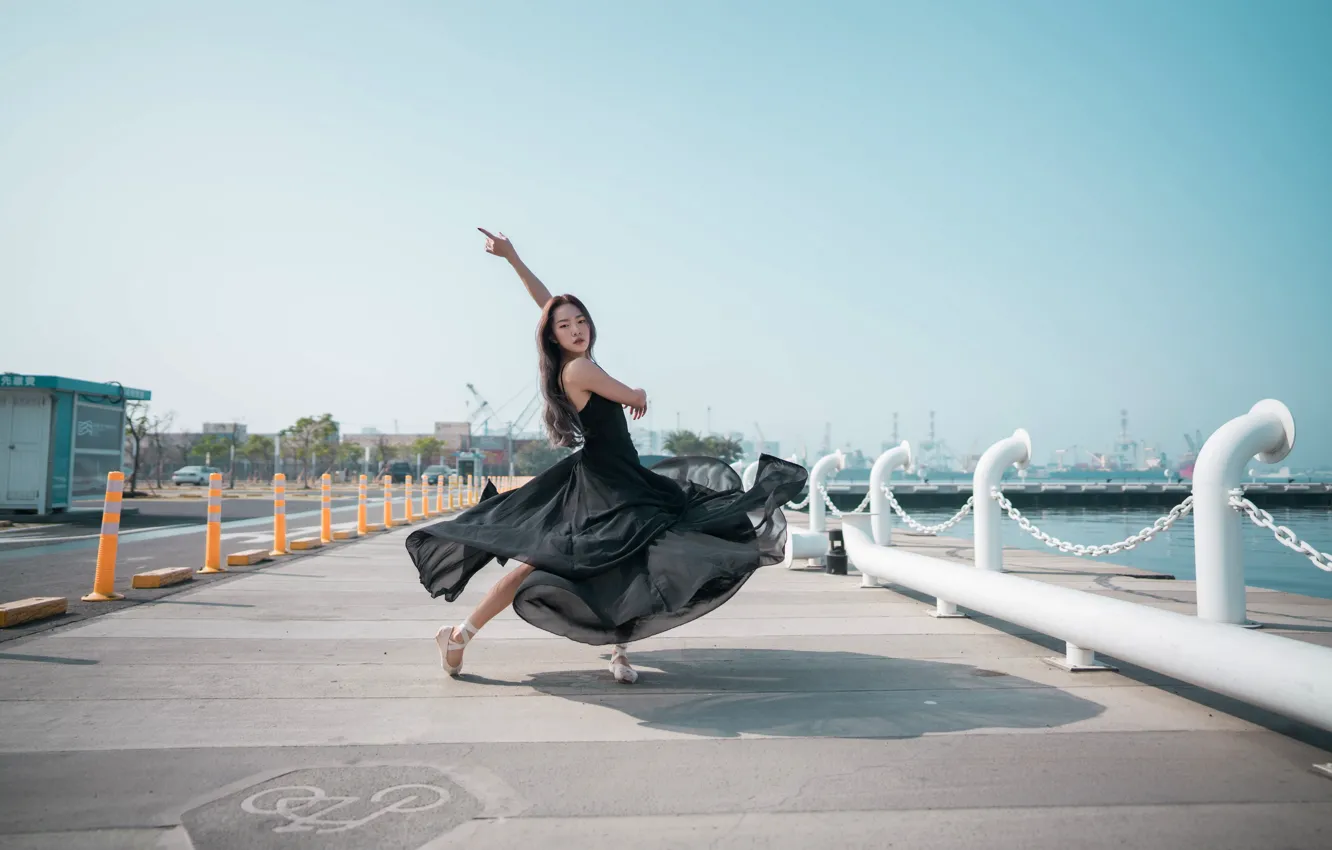Photo wallpaper girl, dance, dress, Asian