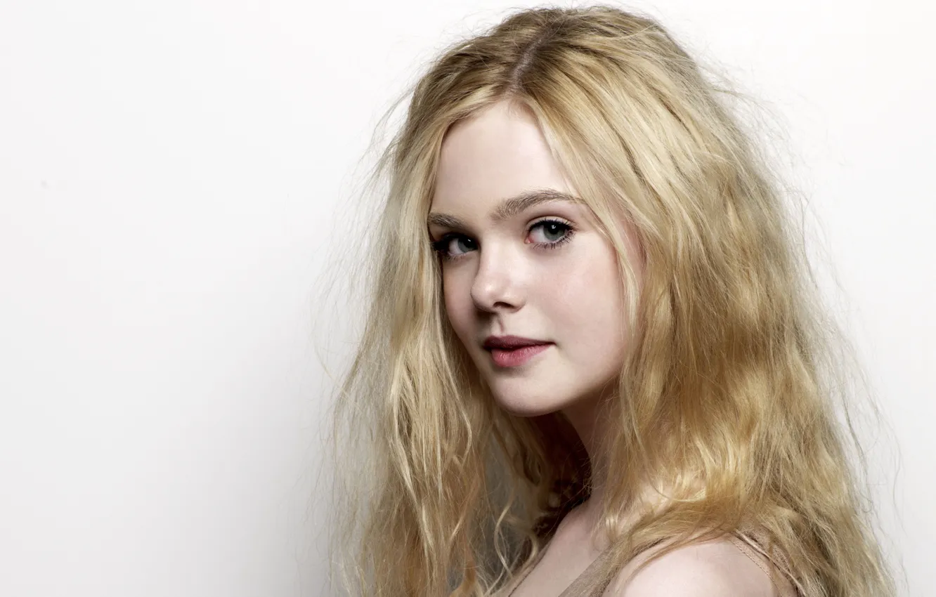 Photo wallpaper model, actress, blonde, white background, photoshoot, Elle Fanning, El Fanning