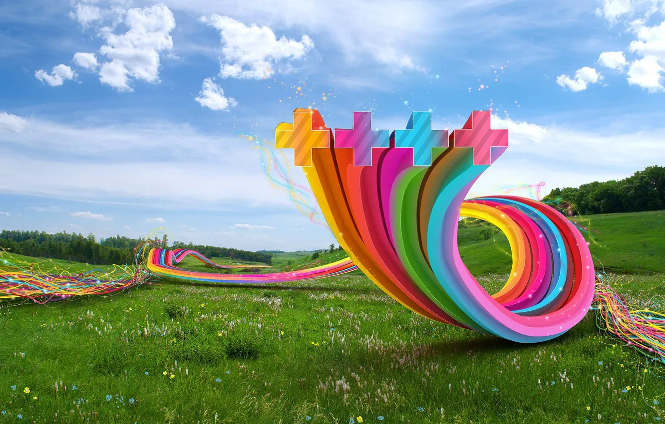 Photo wallpaper field, grass, vegetation, valley, pros, Field of art