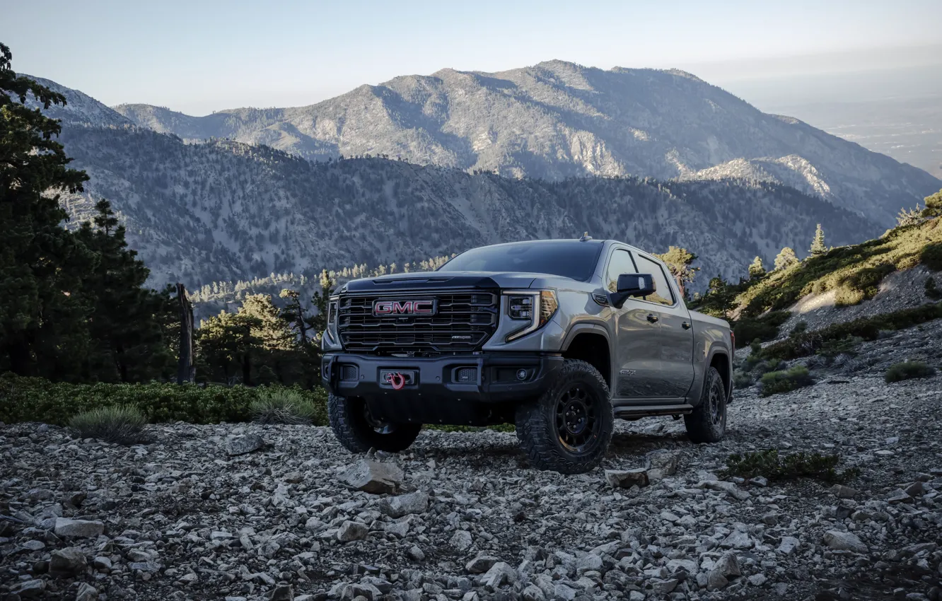 Photo wallpaper Mountain, Grey, GMC, Pickup, Forest, Crew Cab, GMC Sierra, 2023