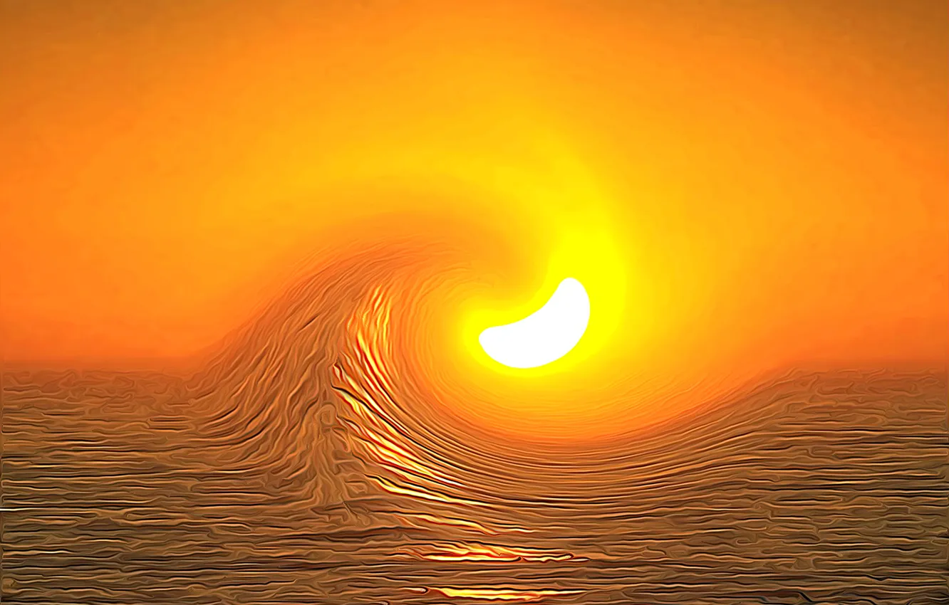 Photo wallpaper sea, the sun, line, rendering, paint, wave