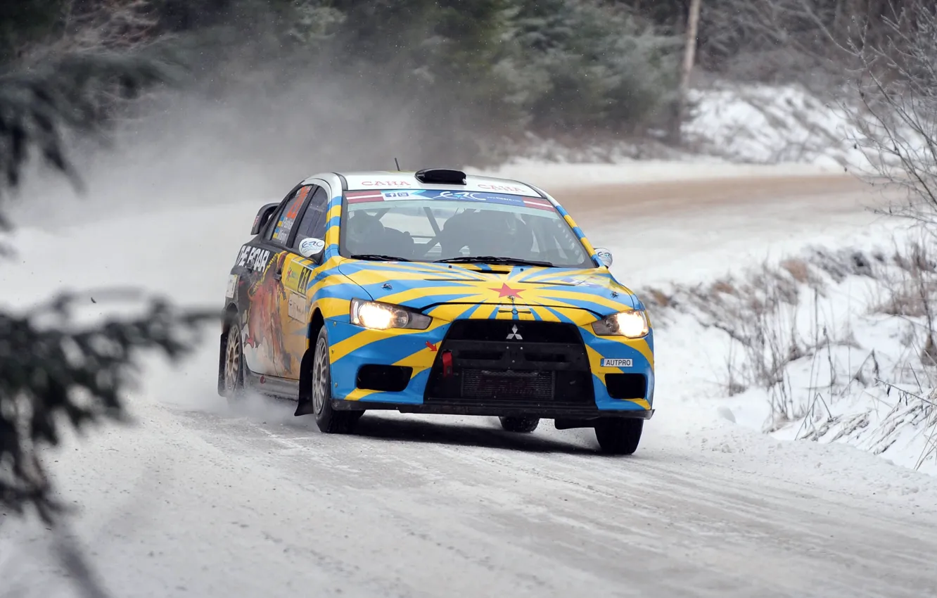 Photo wallpaper race, Winter, Snow, Mitsubishi, Lancer, Rally, Rally, Lancer