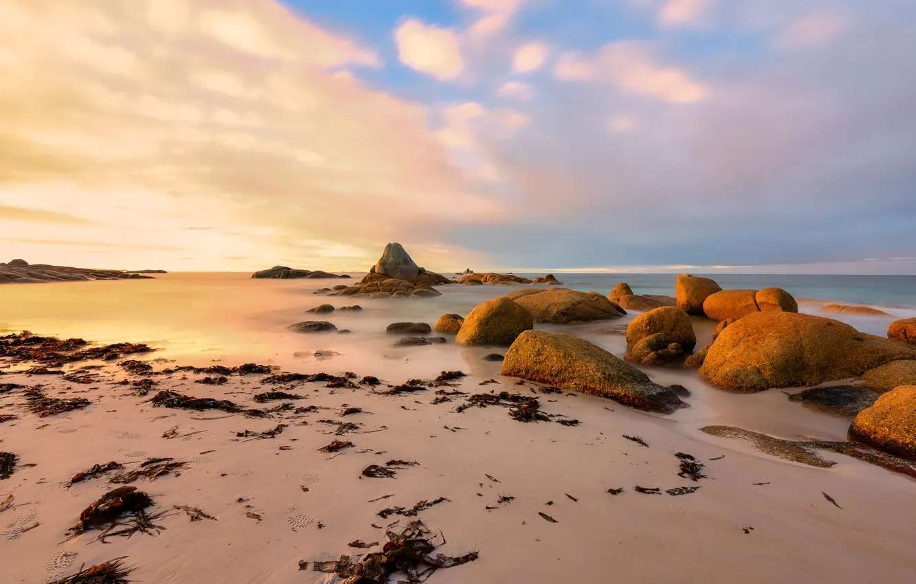 Photo wallpaper sand, sea, stones, coast