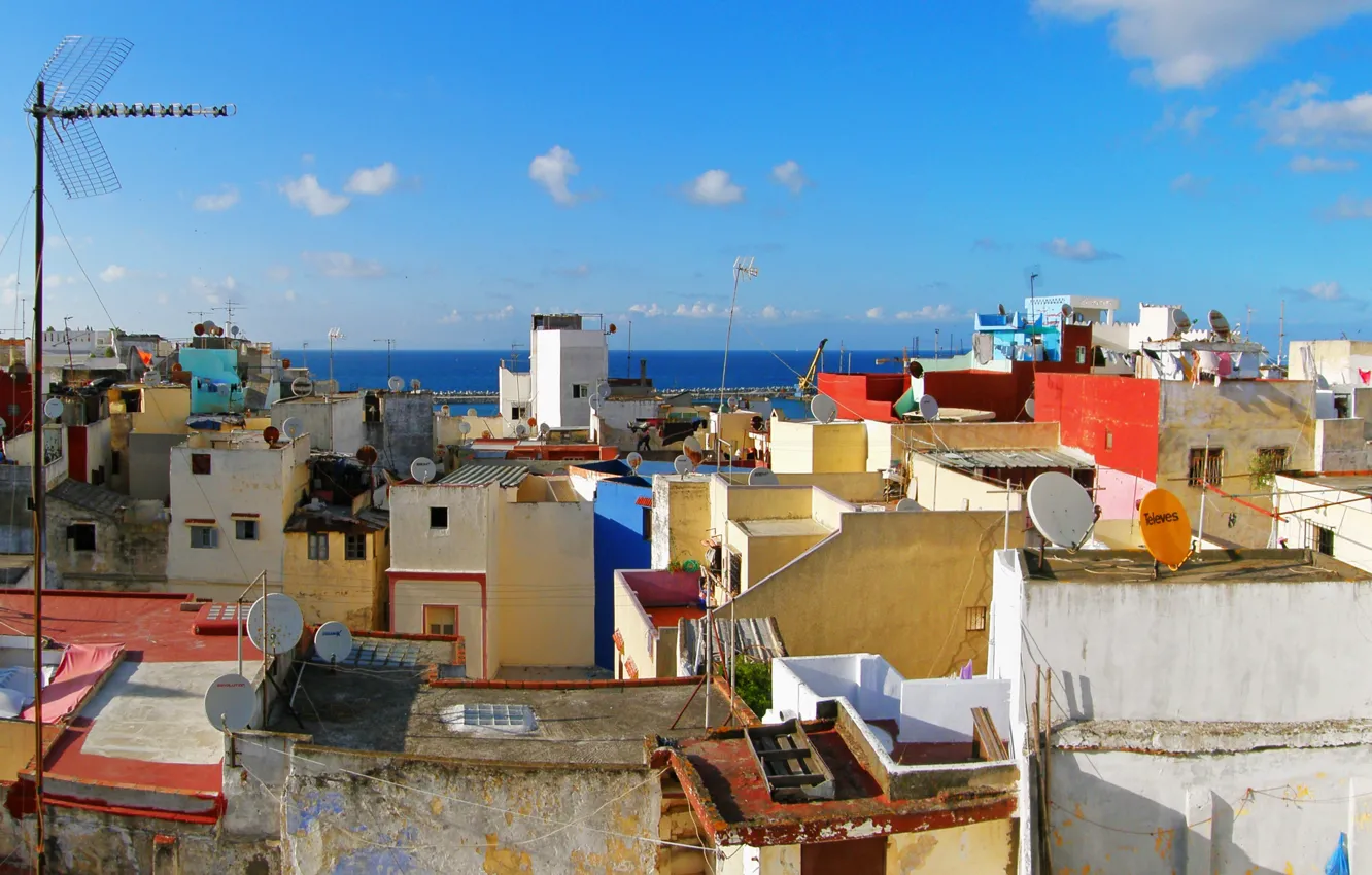 Photo wallpaper roof, home, Morocco, Morocco, Tangier, Tangier, Strait of Gibraltar, The Strait of Gibraltar