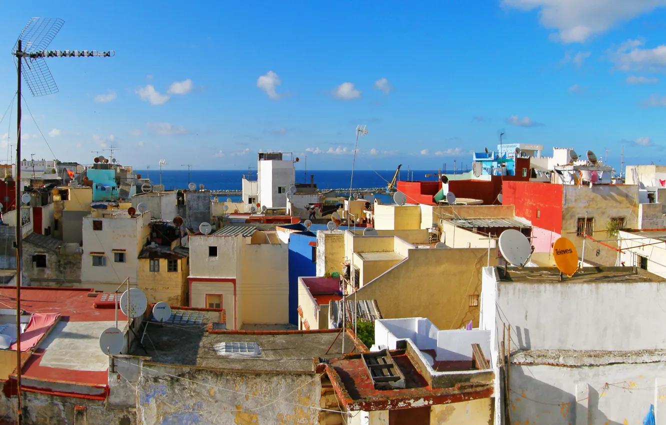 Photo wallpaper Home, Roof, Morocco, Morocco, Tangier, Tangier, Strait of Gibraltar, The Strait of Gibraltar