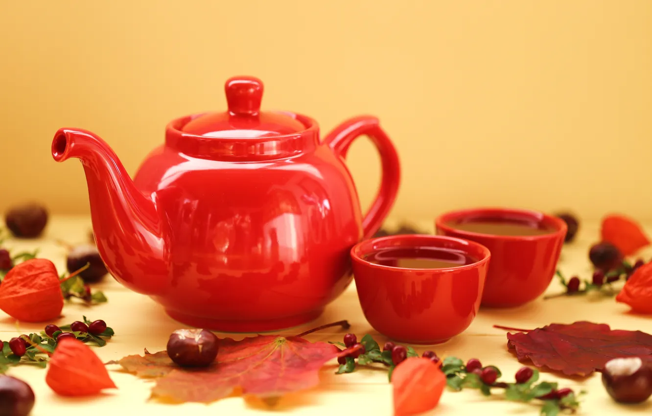 Photo wallpaper autumn, leaves, mood, tea