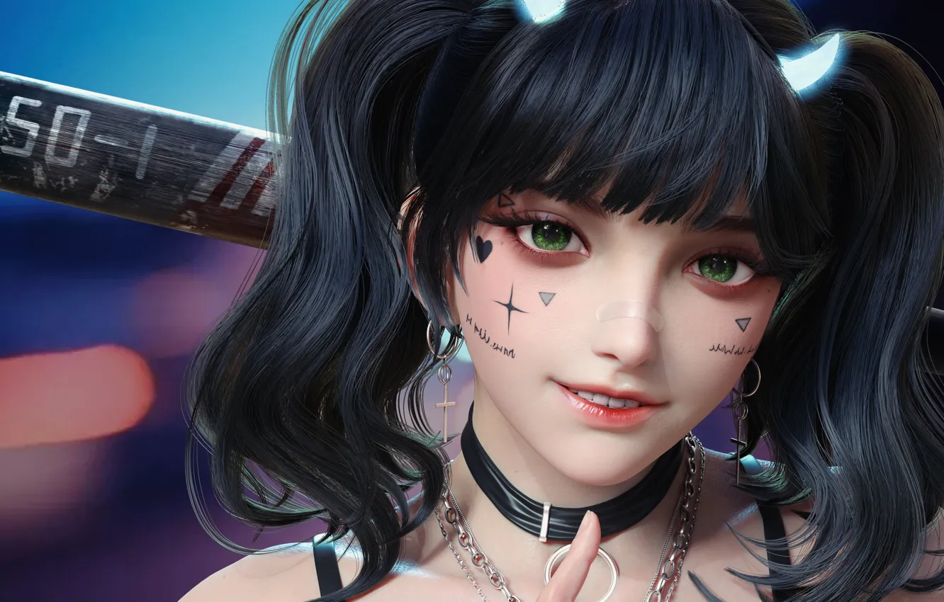 Photo wallpaper look, girl, sweetheart, brunette, tattoo, art, artist, tattoo