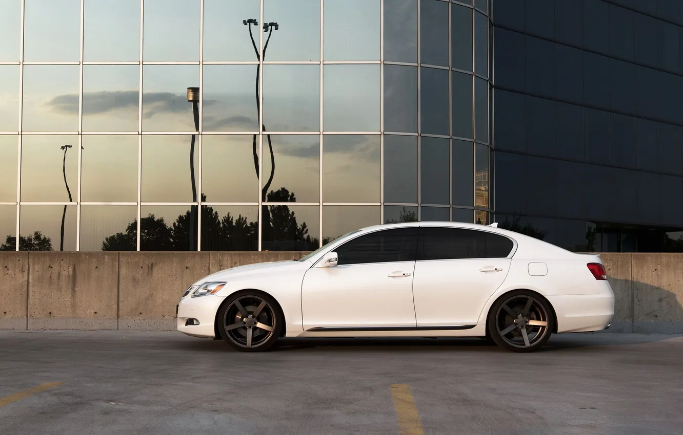 Photo wallpaper reflection, building, Parking, Lexus, Lexus GS