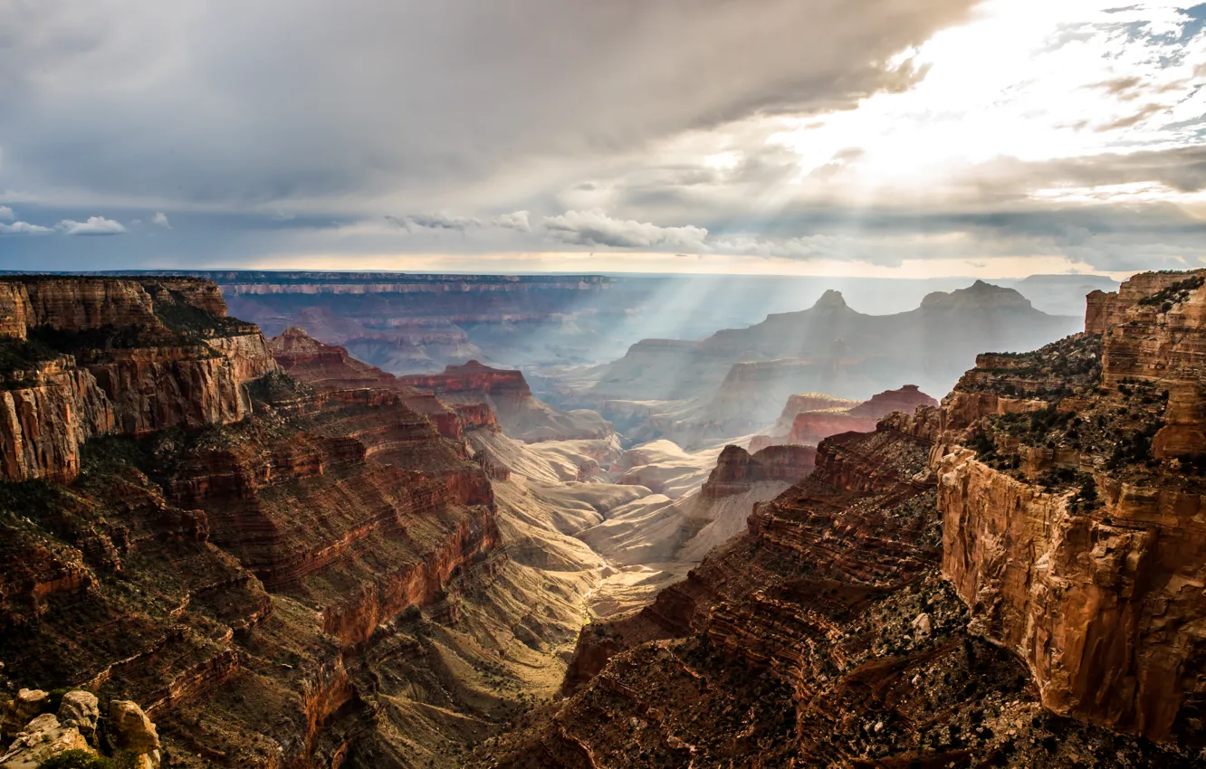 Photo wallpaper the sun, clouds, river, rocks, The Grand Canyon