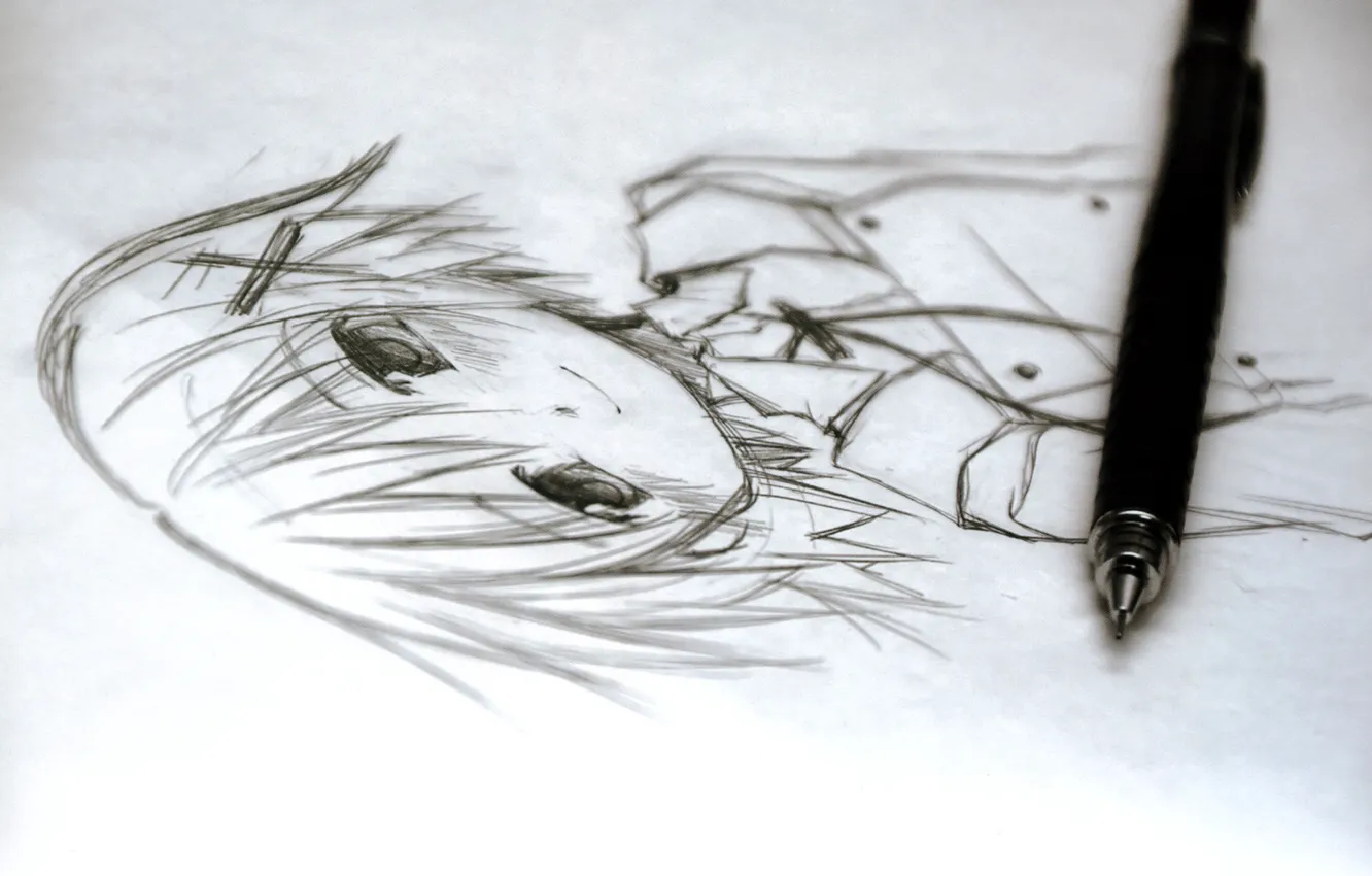 Photo wallpaper figure, pencil drawing, yuno, hidamari sketch