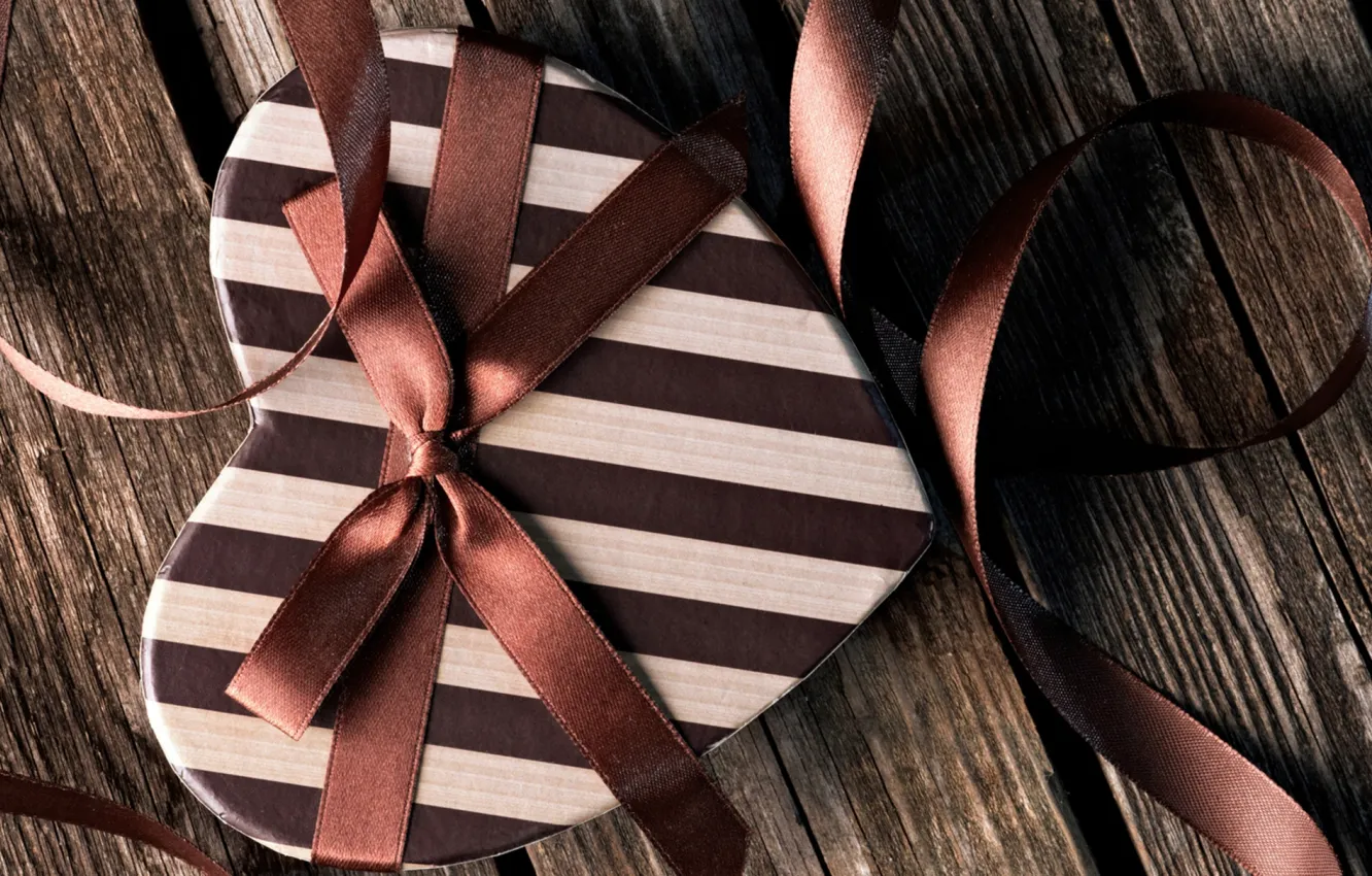 Photo wallpaper white, strip, box, heart, tape, bow, brown