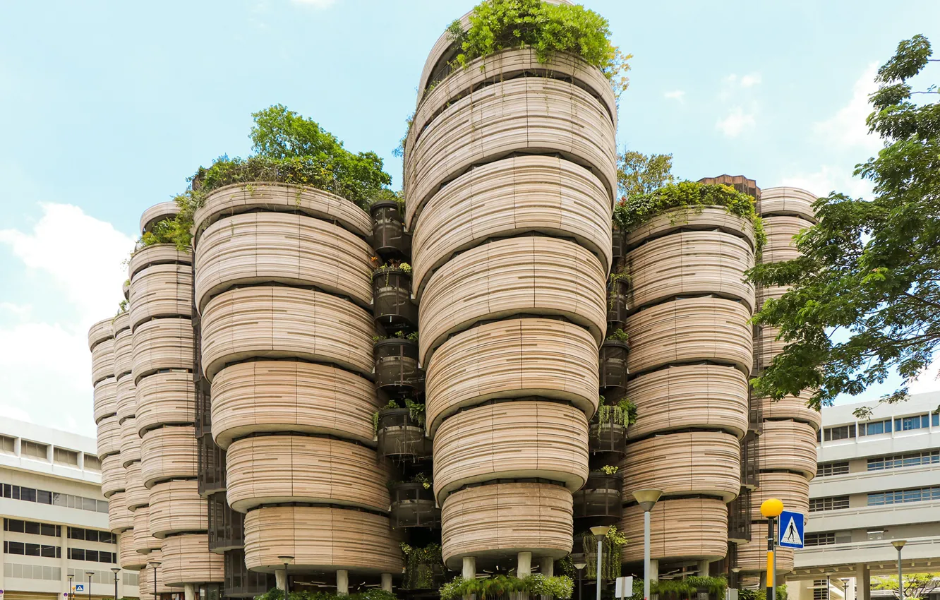 Photo wallpaper sign, posts, construction, architecture, Learning Hub by Heatherwick Studio