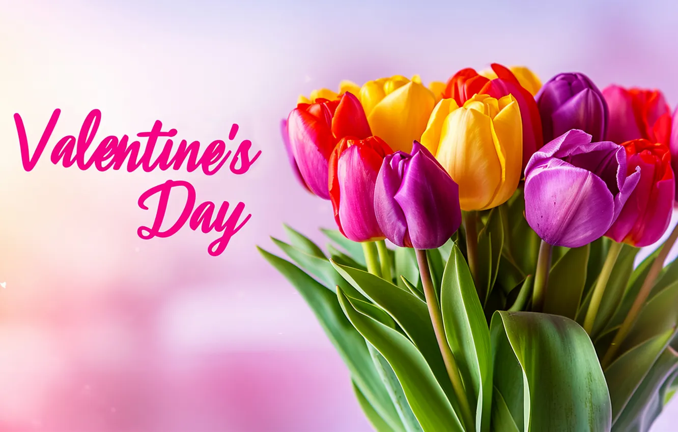 Photo wallpaper love, flowers, romance, bouquet, colorful, tulips, love, Valentine's day