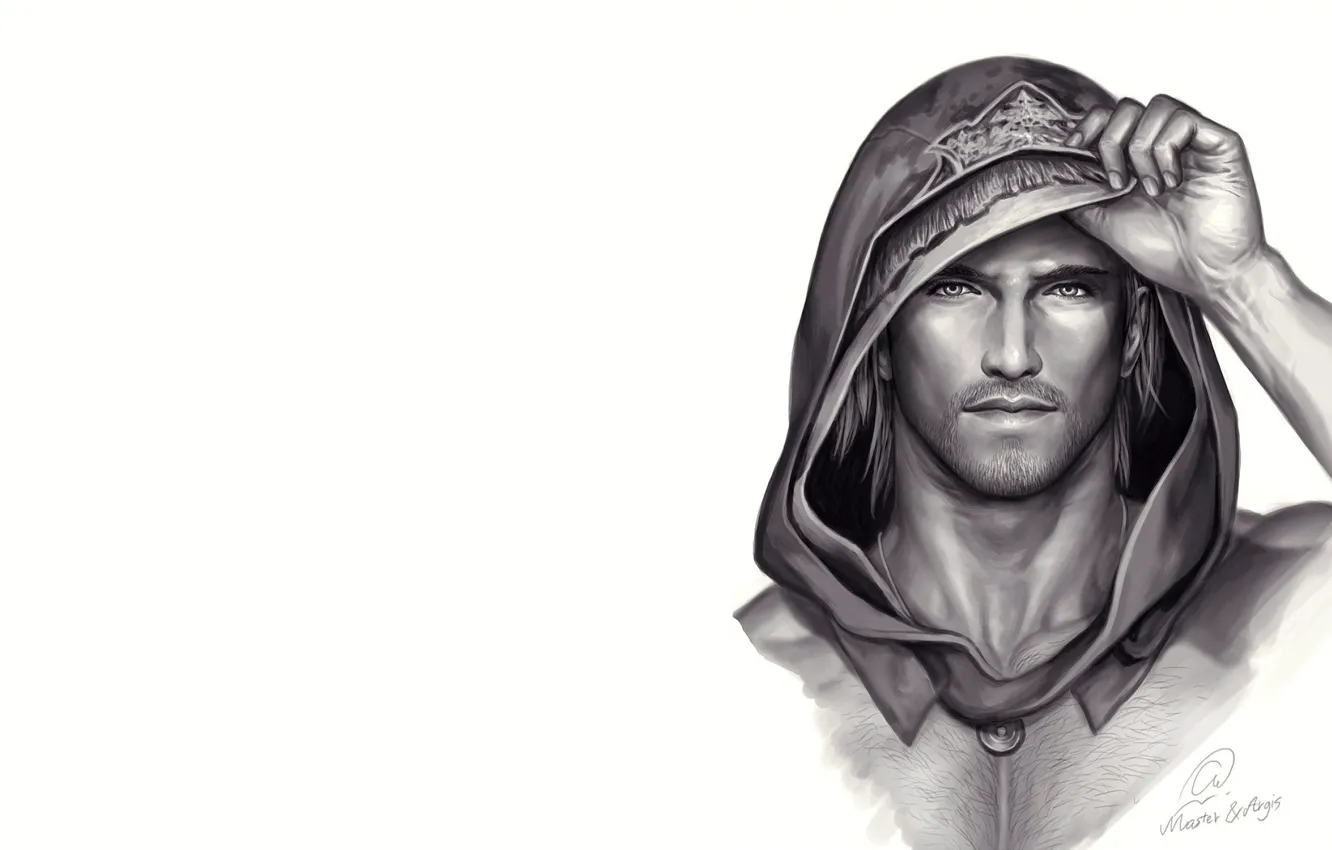 Photo wallpaper face, background, hood, guy