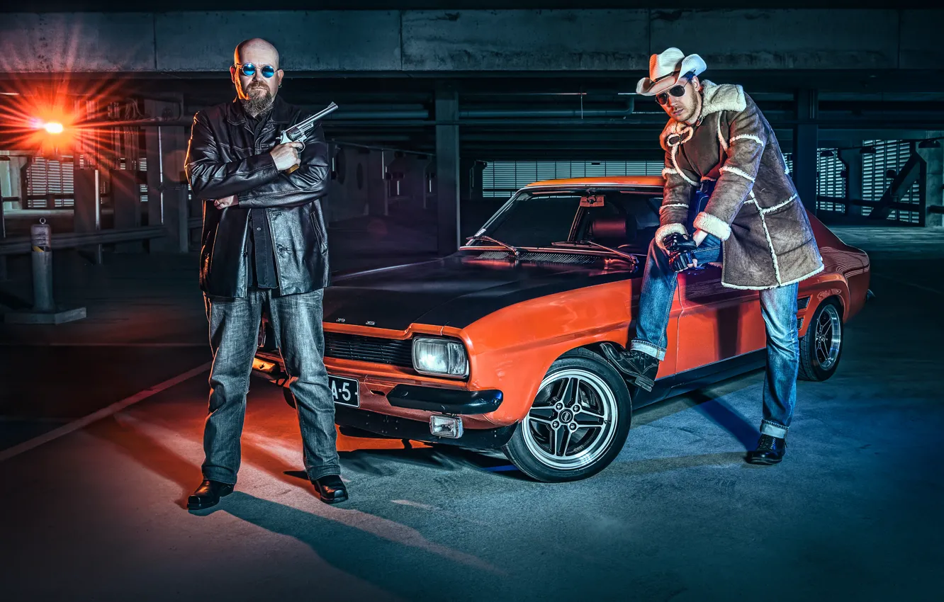 Photo wallpaper machine, auto, weapons, Parking, revolver, Lauri Koponen, Ford Capri, Petri Damsten