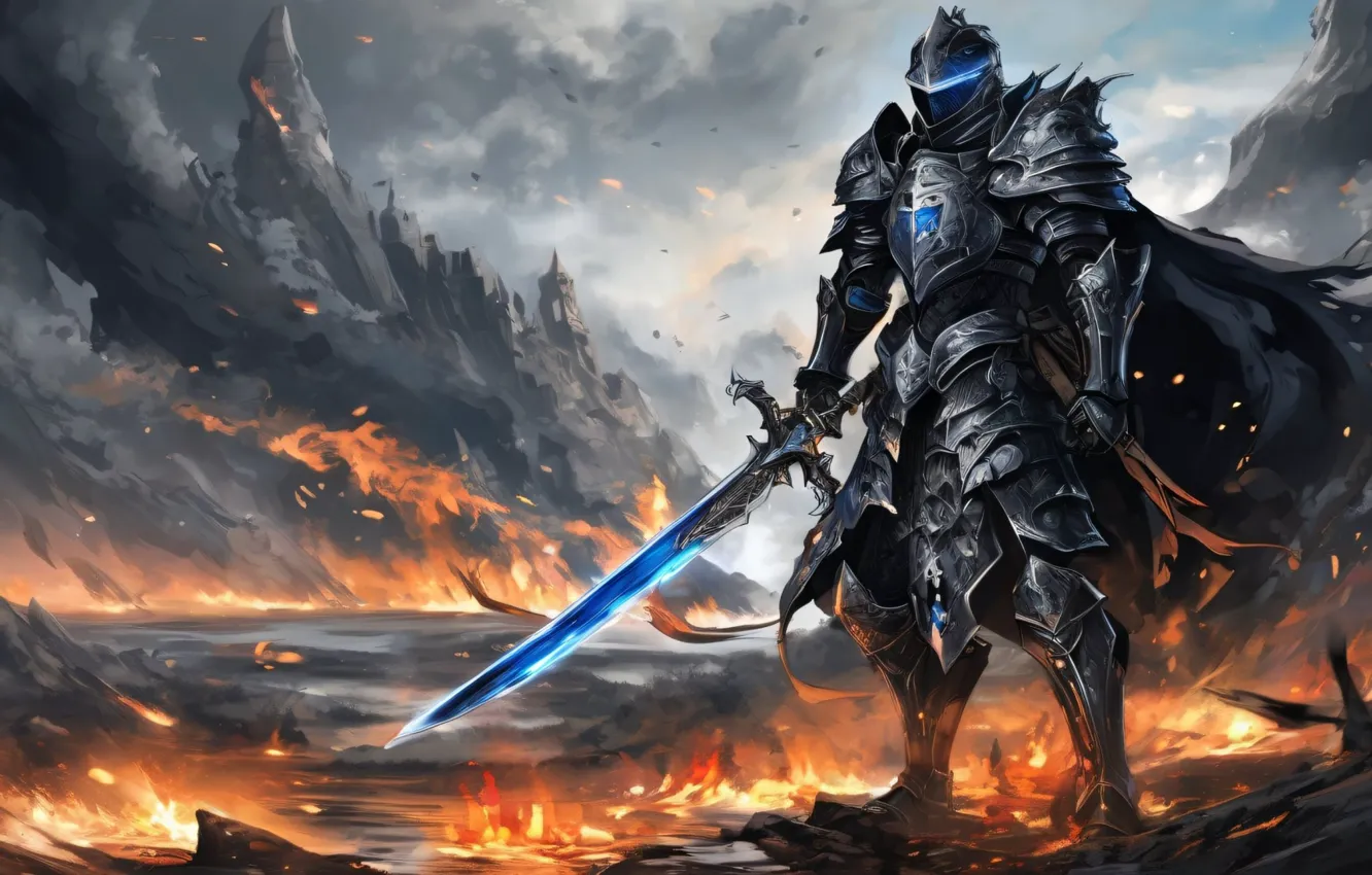 Photo wallpaper sword, armor, fantasy, knight