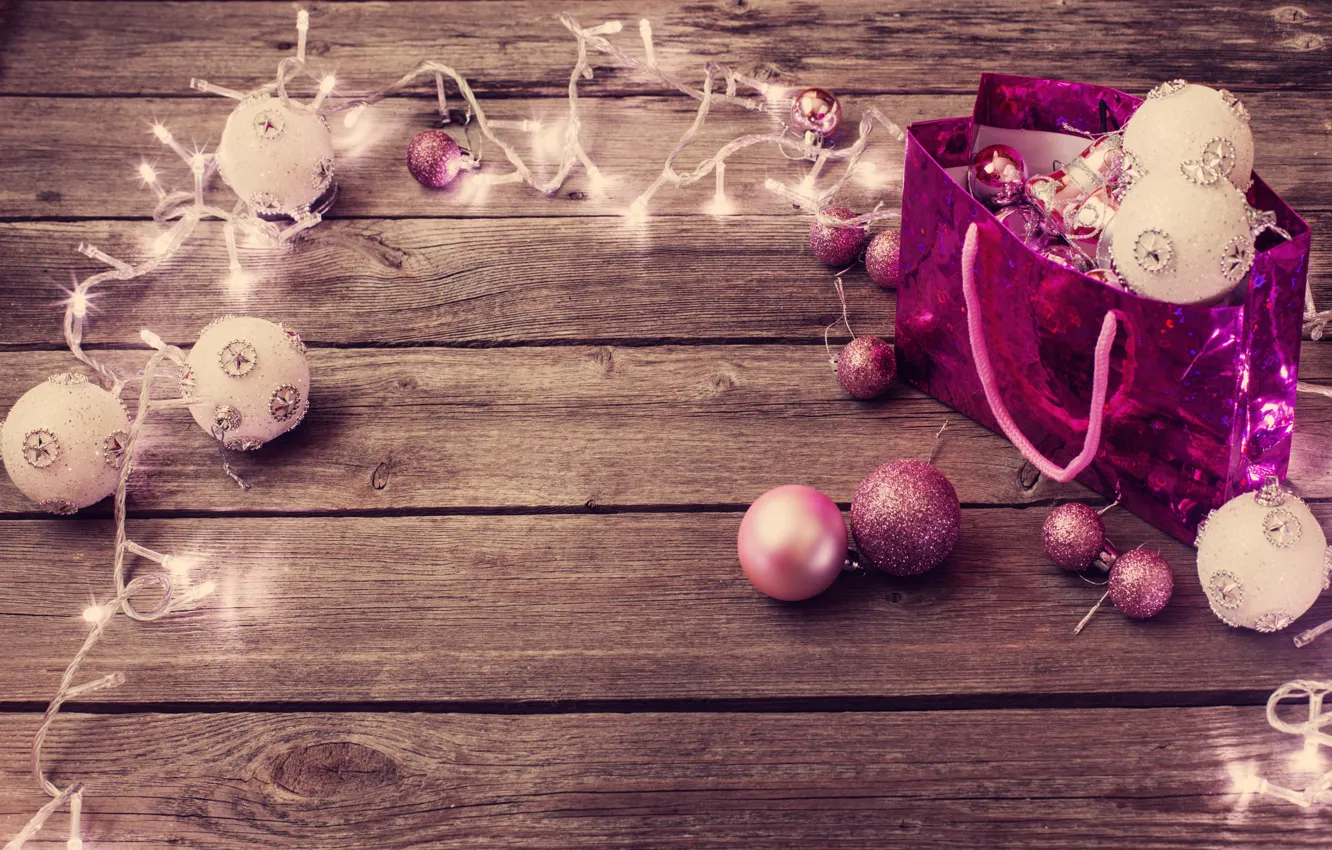Photo wallpaper winter, balls, balls, toys, New Year, package, Christmas, pink