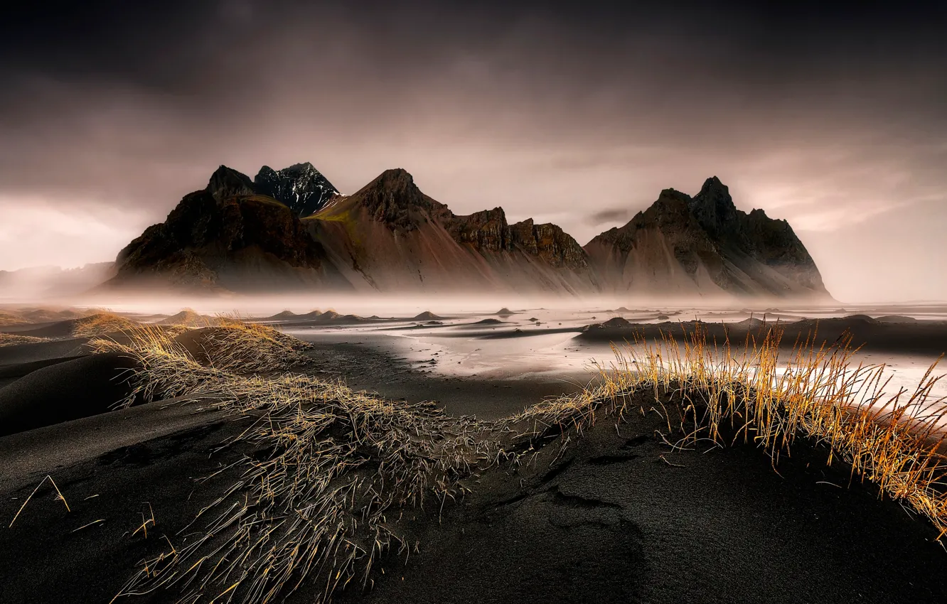 Photo wallpaper Iceland, Stokksnes, black sand