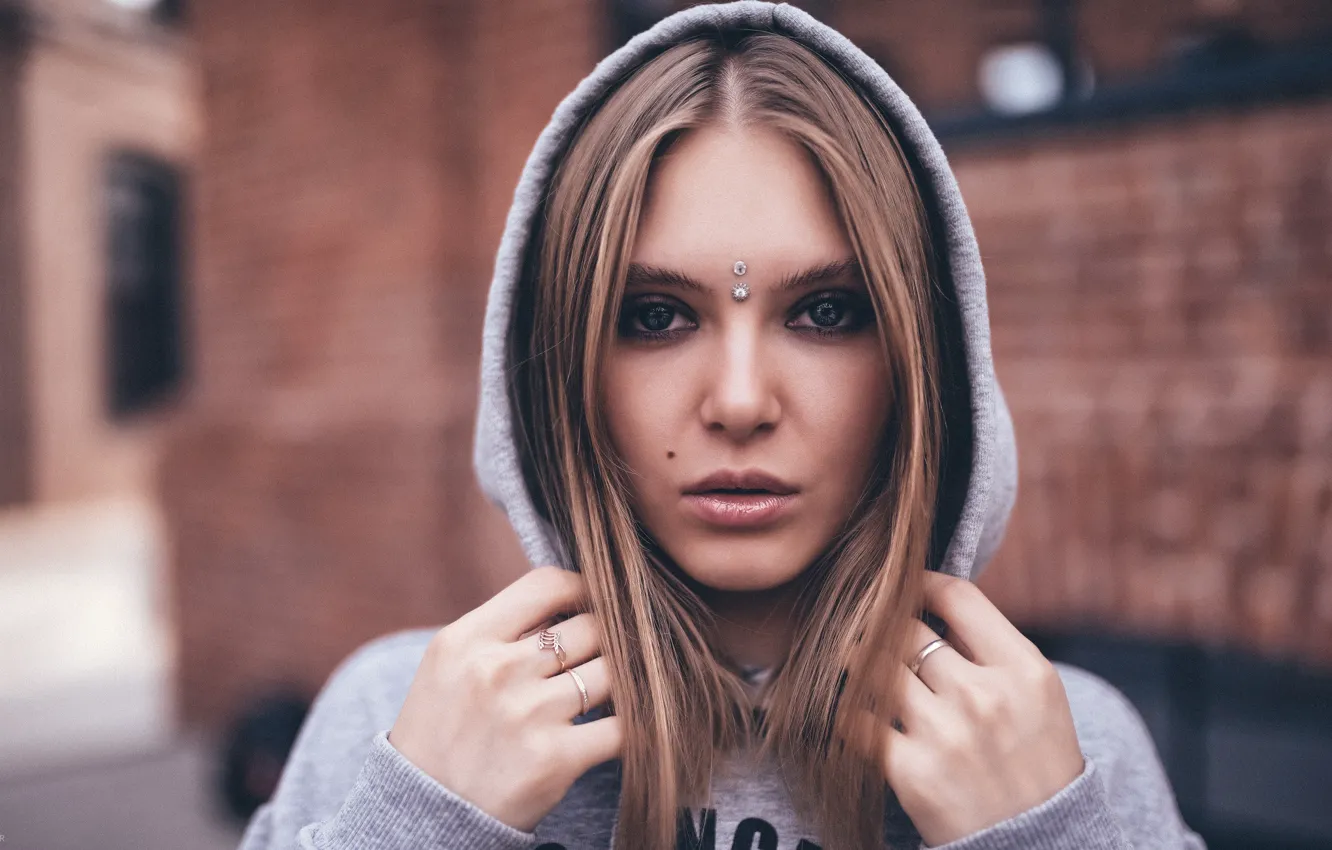 Photo wallpaper look, face, pose, model, portrait, hands, makeup, piercing