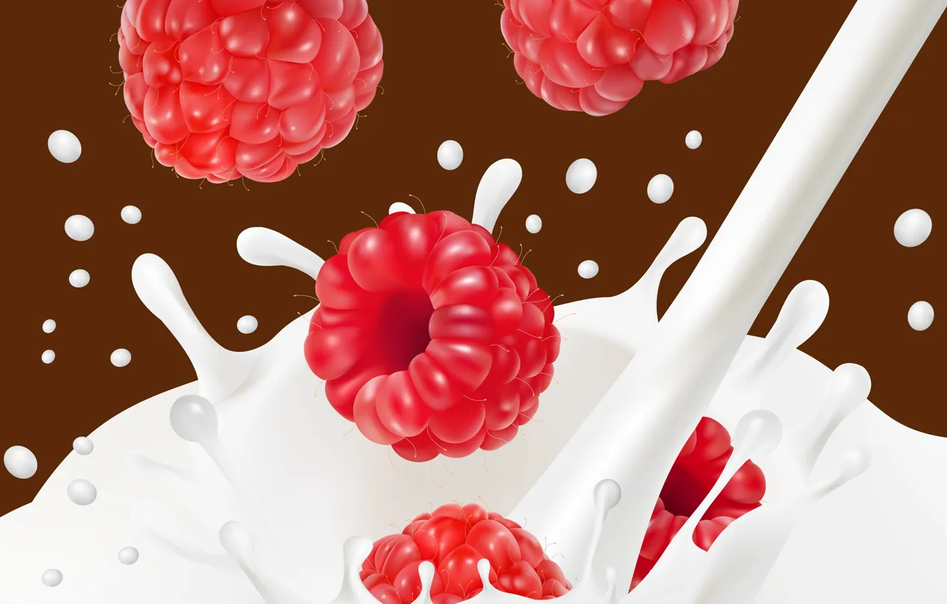 Photo wallpaper squirt, berries, raspberry, milk