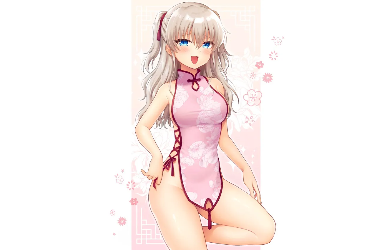 Photo wallpaper girl, sexy, long hair, dress, anime, blue eyes, beautiful, pretty