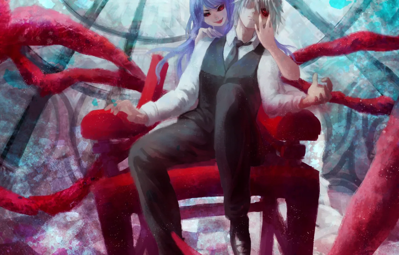 Photo wallpaper girl, smile, anime, art, guy, tokyo ghoul, Ken kanek, kamishiro rize