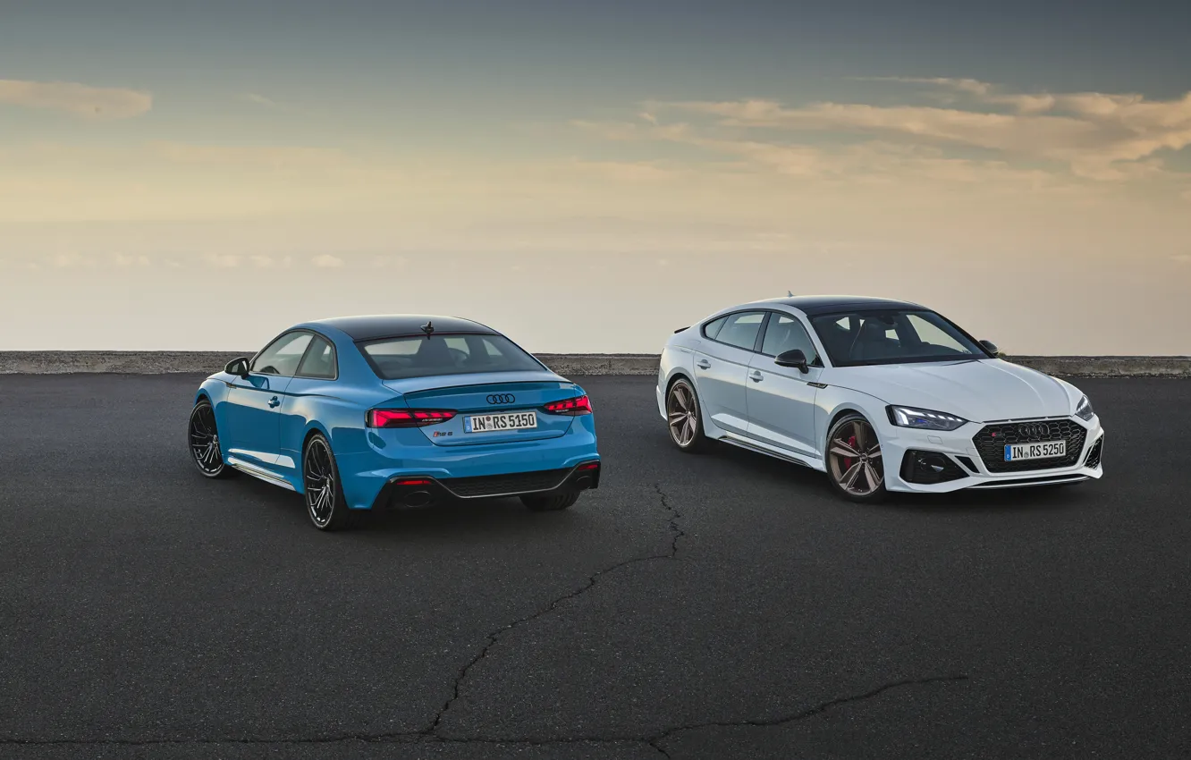 Photo wallpaper sunset, Audi, the evening, pair, RS5, Coupe, Sportback, RS 5