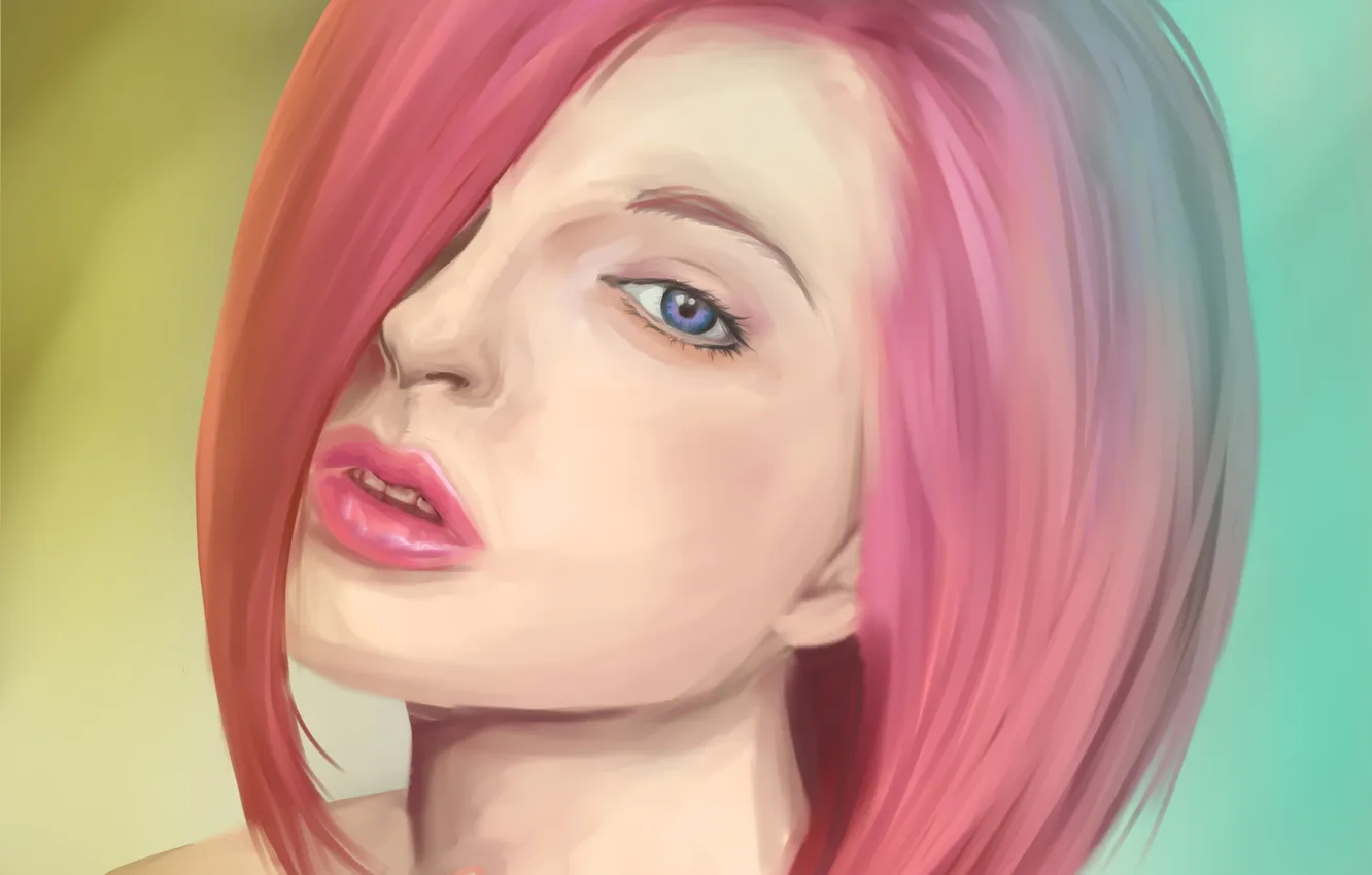 Photo wallpaper look, girl, background, hair, haircut, hands, art, lips