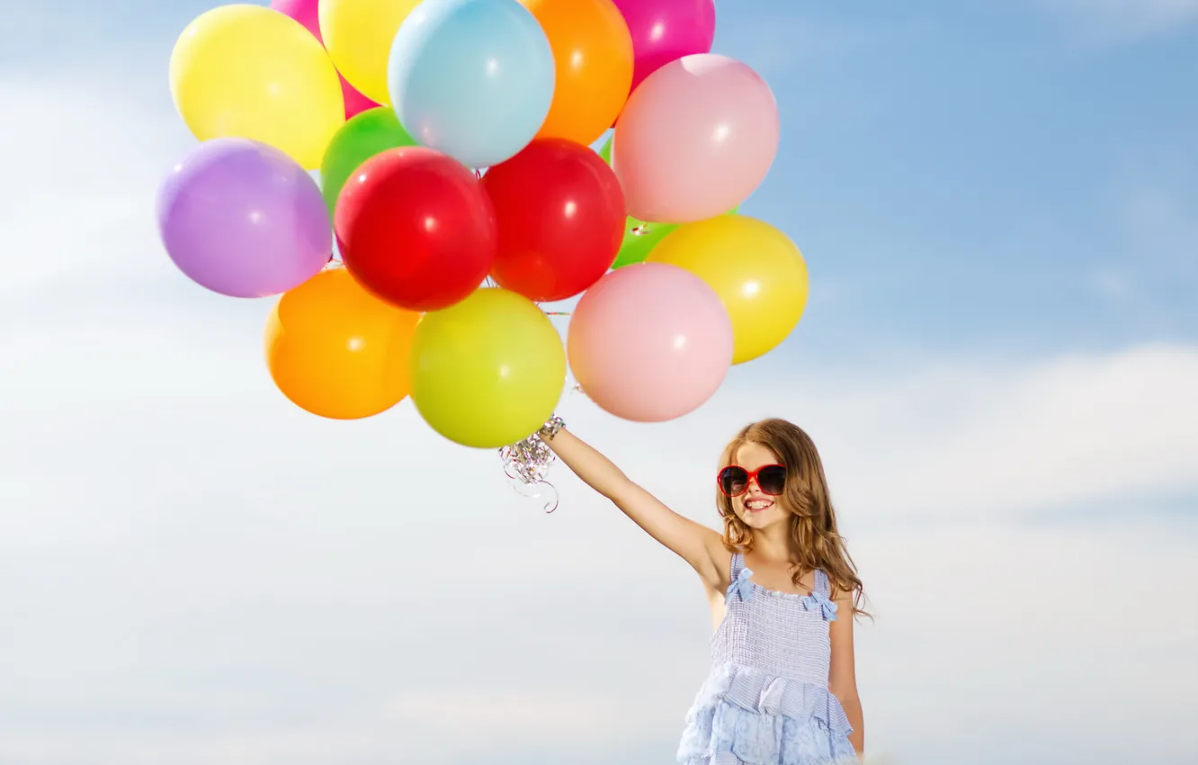 Photo wallpaper balls, joy, happiness, balloons, colorful, girl, girl, happy