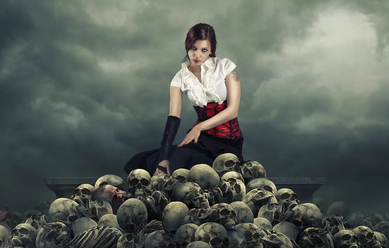 Photo wallpaper girl, the situation, skull