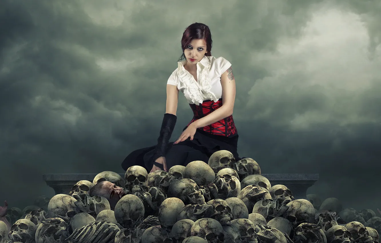 Photo wallpaper girl, skull, the situation