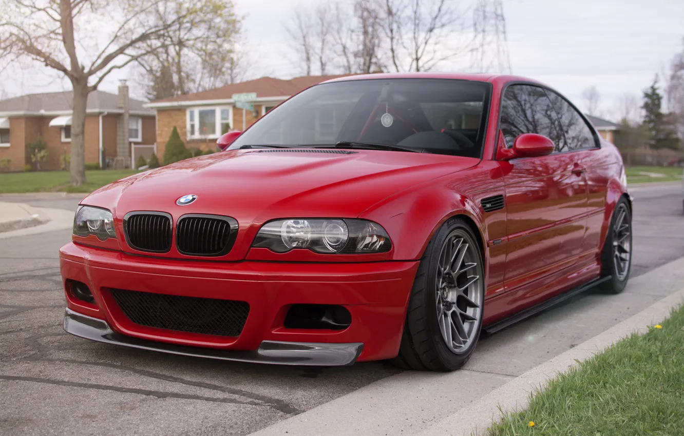 Photo wallpaper BMW, Red, E46, Lawn, M3