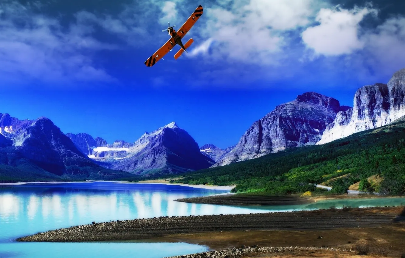 Photo wallpaper landscape, mountains, nature, lake